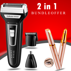 2 In 1 Bundle Offer, Yoko Rechargeable Shaver Hair Clipper Nose Trimmer, Flawless Eyebrow Hair Remover,Electric Painless Facial Hair Remover Trimmers with LED Light for Women